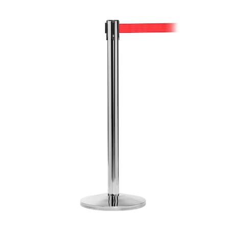 Global Industrial Retractable Belt Barrier, 40 Stainless Steel Post, 10' Red Belt 708415RD